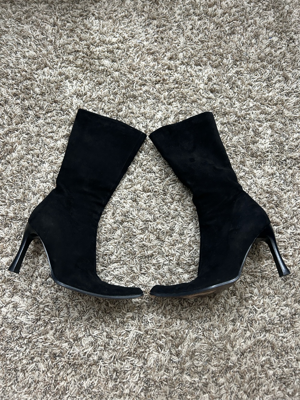 Dominici Black Suede Pointed Toe Mid-Calf Heeled Boots Sz 37